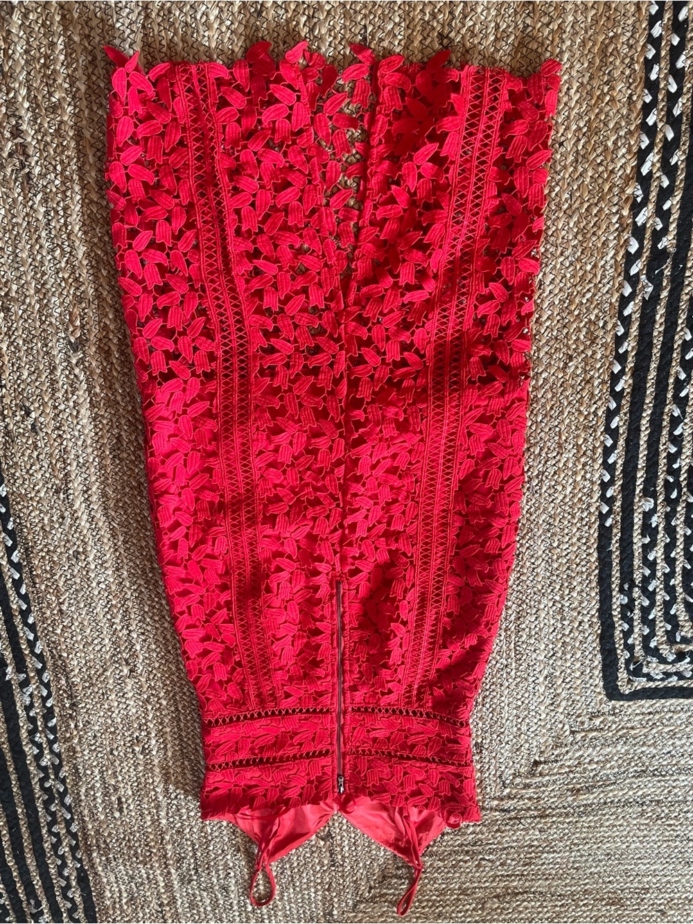 Bardot Red Lace Midi Dress with Spaghetti Straps - Picture 3 of 4